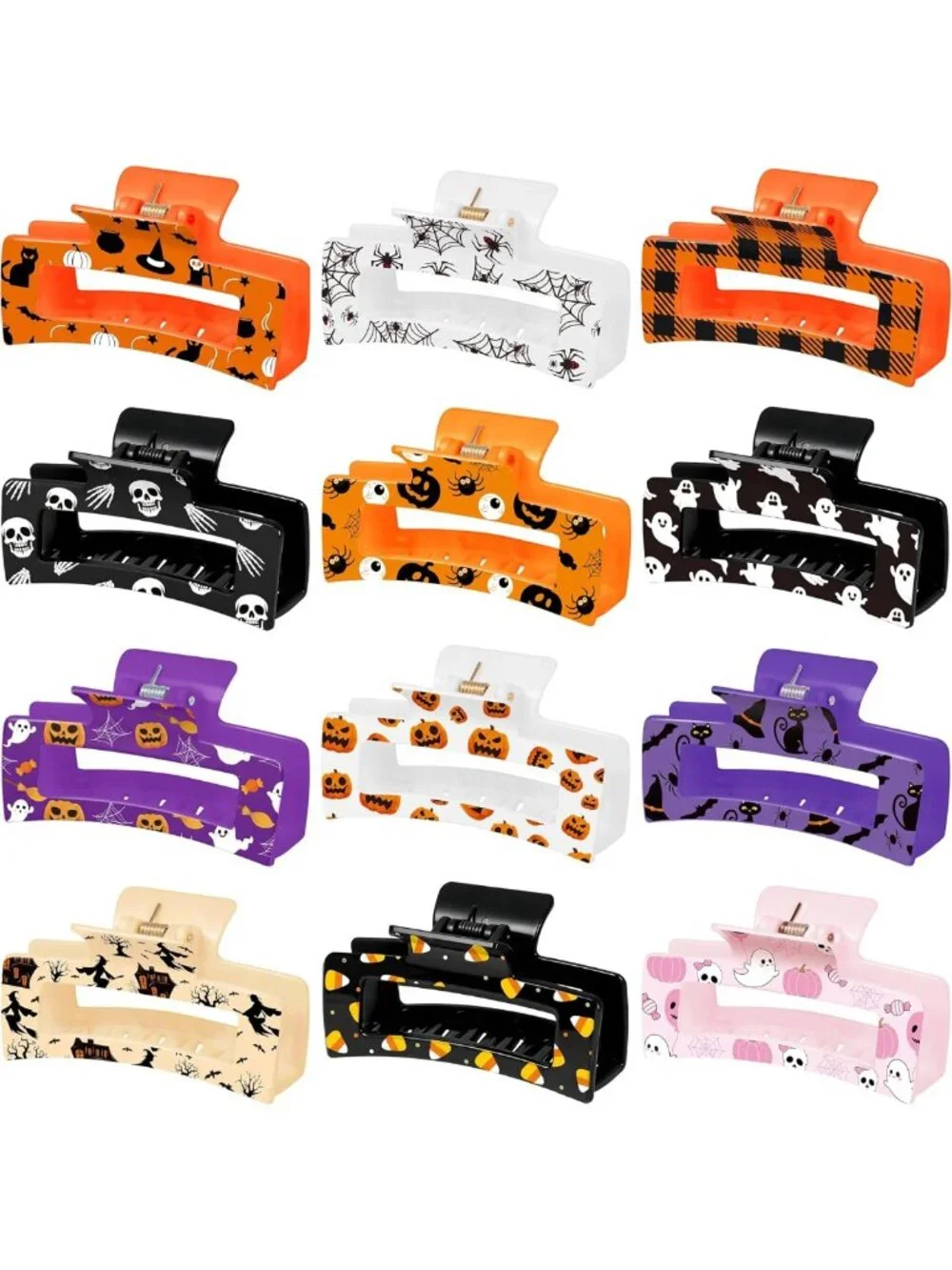 12Pcs Halloween Hair Claw Clips - Pumpkin, Ghost & Spider Web Accessories for